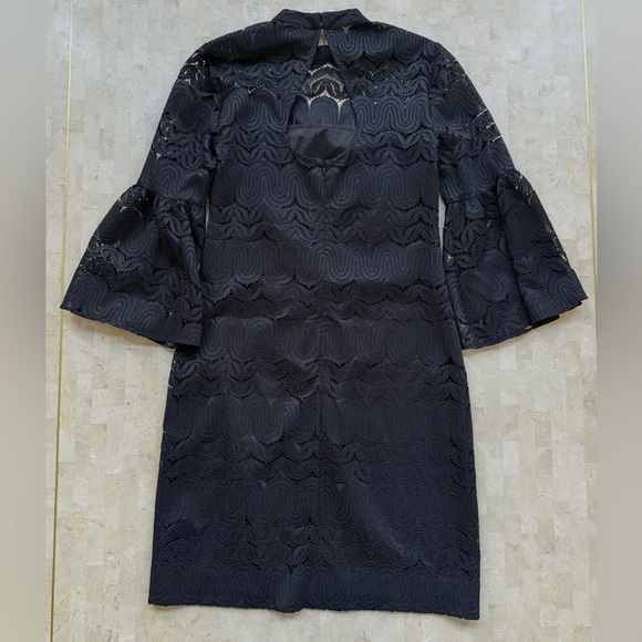 Trina Turk Lace Bell sleeve Black dress Formal fairy goth Size 0 - Picture 5 of 7
